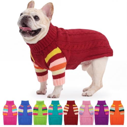 OUOBOB Dog Sweater for Small Dogs, Turtleneck Pullover with Sleeve, Red M