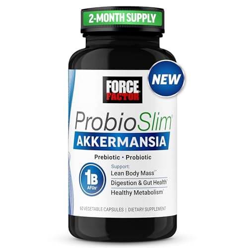 Force Factor ProbioSlim Akkermansia Prebiotics & Probiotics, with 1B AFUs Akkermansia Muciniphila, Prebiotics & Chromax Chromium, Support Lean Body Mass, Digestion & Gut Health, 60 Vegetable Capsules