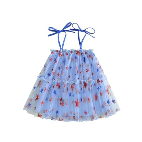 niceclould Toddler Girl 4th of July Dress Spaghetti Strap Star A Line Dress Independence Day Clothes Kids Girl Summer Dresses (Blue, 4-5 Years)