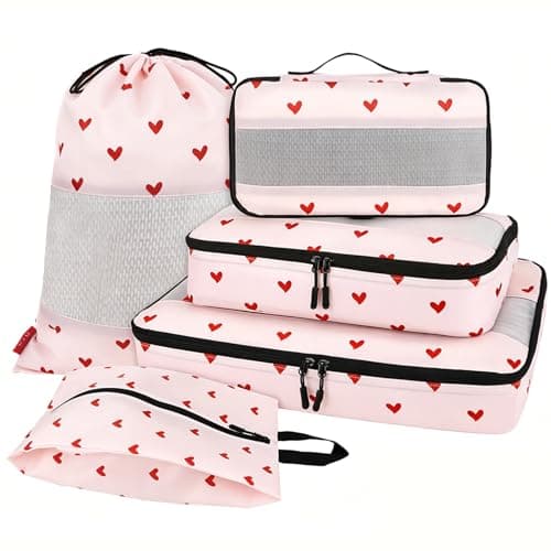 U+U 5 Set Packing Cubes, Travel Organizers with Shoe Bag (Sweetheart Pink)
