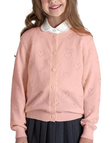 BOBOYOYO Girls Cardigan 100% Cotton Kids Heart Cardigan Sweater Valentines