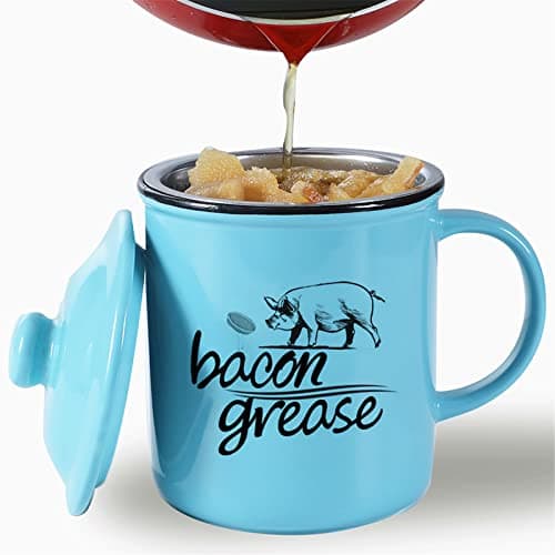 ONTUBE Ceramic Bacon Grease Container with Strainer (Turquoise)