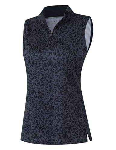 Women's Golf Sleeveless Shirts Quarter Zip Up Tennis Polo Print Shirts for Women Collared Lightweight Tennis Tank Top