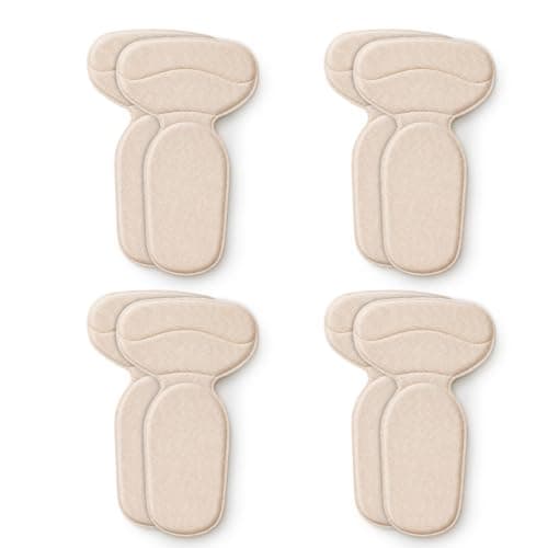ZEYIYER 4 Pairs Anti Slip Heel Liners, Heel Pads Inserts Grips for Shoe Slipping, Soft Heels Liners for Men Women Shoes, Loose Shoes (Beige, T-Shaped)