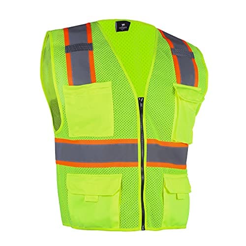 VENDACE Hi Vis Safety Reflective Mesh Vest for Men ANSI Class 2 High Visibility Vest with 8 Pockets and Zipper(Yellow,2XL)