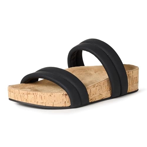 Amazon Essentials Women's Slide Cork Sandals with Cradling Moulded Footbed, Faux Leather, Black, 5