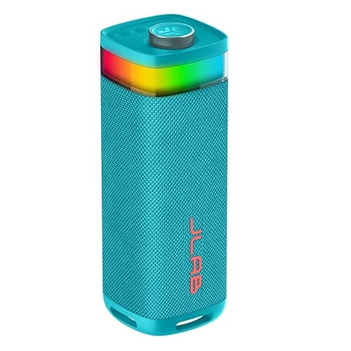 JLab, JBuds Party, Portable Bluetooth Speaker, Waterproof Outdoor Speaker, RGB Lighting, Multi-Speaker Connect, Cyan