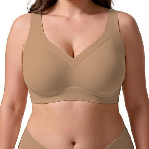 Soft Intention Jelly Wireless Bra,No Underwire Wireless Push Up Seamless Full Coverage Comfort Regular & Plus Size Dark Nude