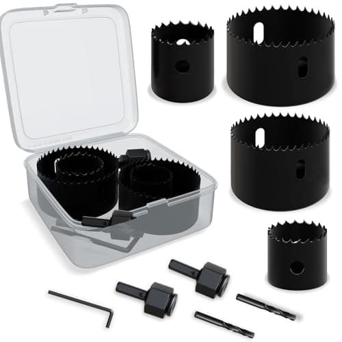 METOTY 9PCS Hole Saw Kit (1-1/4" to 2-1/8"|32-54mm) with Mandrel & Accessories Cutter for Soft Wood, PVC Board & Home Projects