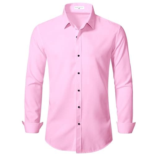 BEILU Men's Slim Fit Dress Shirts Solid Long Sleeve Formal Shirts Business Casual Wedding Button Down Shirts Pink X-Large