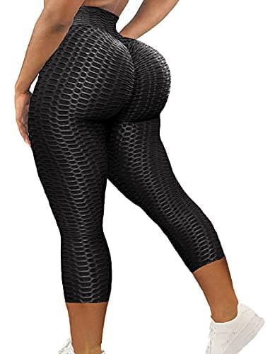 SEASUM Women High Waisted Yoga Pants Butt Lifting Scrunch Booty Capri Workout Leggings Anti Cellulite Textured Capris S
