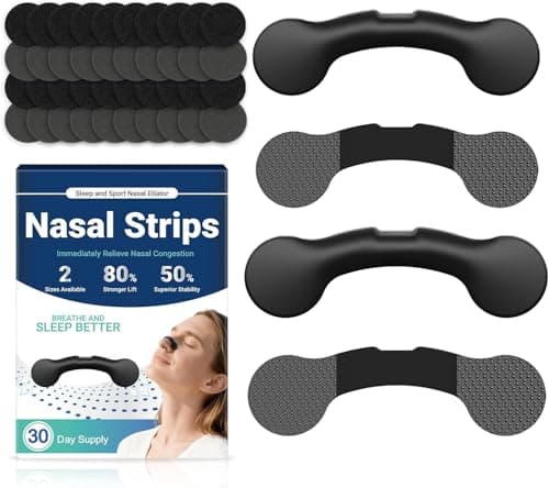 Nasal Strips for Snoring Nose Strips for Breathing Enhanced Respiratory Efficiency Extra Strength Snoring Solution Nasal Dilators for Sleeping Improve Sleep and Exercise Quality - Black, 30 Count