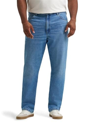 Lee Men's Big & Tall Legendary Relaxed Straight Jean, Coast - Gray Fleece Lined, 52W x 29L