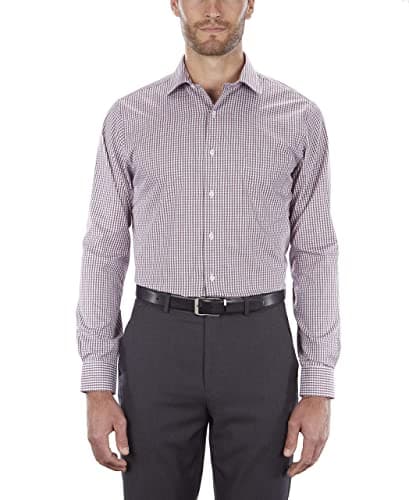 Van Heusen Men's Regular Fit Flex Collar Check Shirt, Port, 14.5" Neck 32"-33" Sleeve