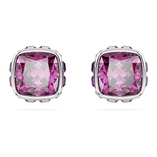Swarovski February Birthstone Stud Earrings, Purple Square-Cut Stone and Crystals in a Rhodium-Finished Setting, Part of the Swarovski Birthstone Collection