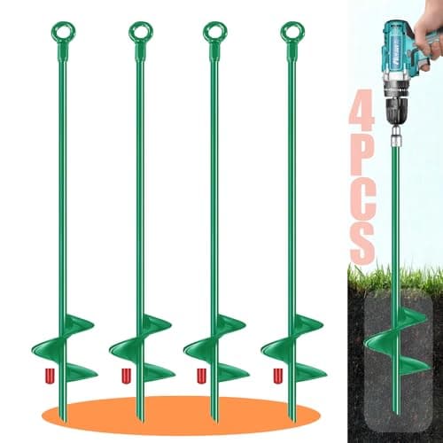 LIFEBED 18 inch Ground Anchors Srew in Heavy Duty, Earth Shed Anchor Kit, Trampoline Stake Hook for Dirt, Swing Sets, Playset, Tent, Canopy, Carport, Mobile Home Tie Down, 4 Pack