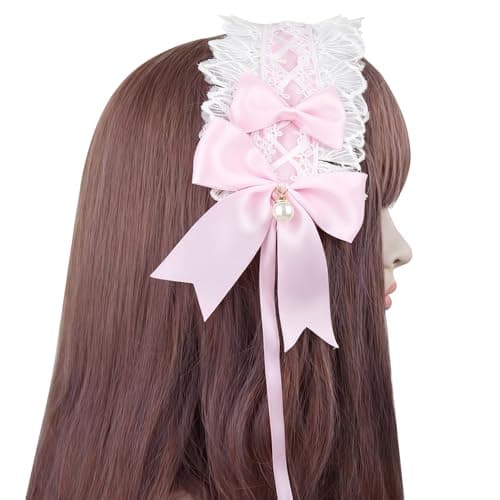 GadgetNova Lolita Headband – Lolita Accessories Lace Headband with Sweet Bows,Maid Costume Accessories Headpiece Hair Hoop for Lolita Dress Cosplay Party (pink)