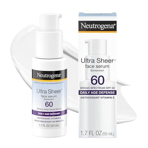 Neutrogena Ultra Sheer Sunscreen Serum SPF 60 Broad Spectrum UVA UVB Protection Lightweight Water Resistant up to 80 Minutes Non-Comedogenic Fragrance Free, 1.7 fl oz
