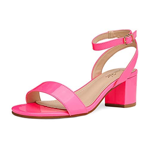 DREAM PAIRS Women's Open Toe Ankle Strap Low Block Chunky Heels Sandals Party Dress Pumps Shoes,Size 5.5,Neon/Pink/Pu,CARNIVAL