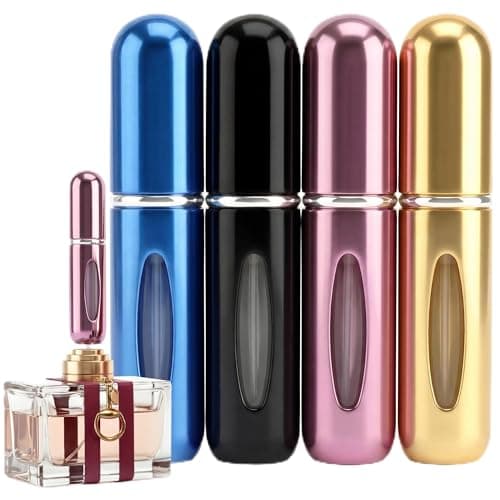 MURMUSH 5ml Travel perfume bottle Refillable Atomizer Sprayer for perfume,Leakproof Perfume atomizer travel, (Blue, Black, Pink, Gold)