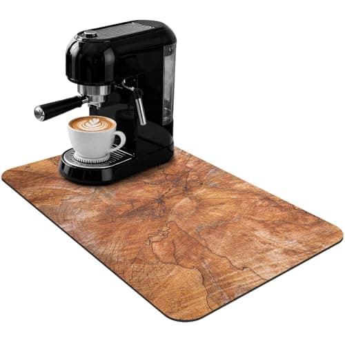 Coffee Mat 24x16 Inch, Wood Grain Coffee Placemat, Absorbent Hide Stain Rubber Backed Dish Drying Mat for Kitchen Counter, Bar Mats for Countertops, Under Coffee Bar Maker Machine Pot Espresso Staion