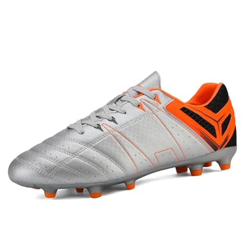 DREAM PAIRS Mens Sport Flexible Athletic Lace Up Light Weight Outdoor Cleats Football Soccer Shoes,Size 6.5,Silver/Orange/Black,160859-M