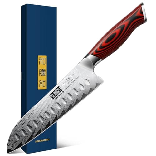 HOSHANHO Damascus Santoku Knife, 7 Inch Professiona Kitchen Knife, Damascus Super Steel Ultra-Sharp Santoku Chef Knife with Ergonomic G10 Handle