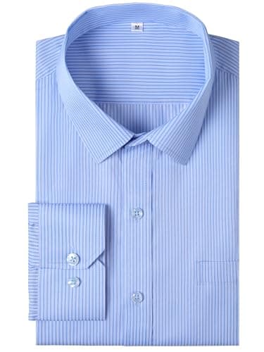 GIANZEN Mens Tall Dress Shirts Wrinkle Free Striped Shirt Men's Button Down Long Sleeve Oxford Shirts with Pocket Regular Fit Formal Dress Shirt Size L Tall