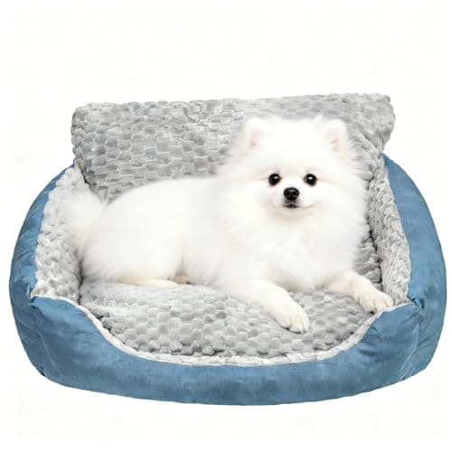 NOFKYNOXA Dog Bed for Small Dogs & Cats with Soft Plush Cushion, 24"x20"x12" Non-Slip Bottom Pet Beds, Year-Round Faux Fur Linen Calming Pet Sofa (Up to 17 lbs)