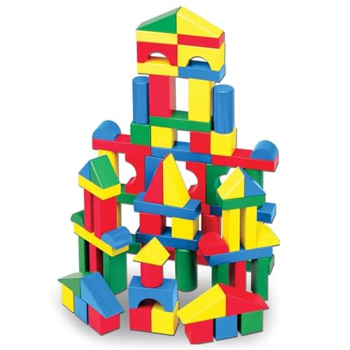 Melissa & Doug 100 Wooden Building Blocks with Storage Box