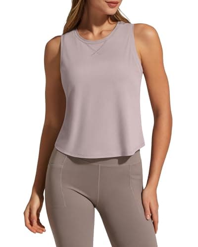 G4Free Workout Tanks Crewneck Loose Fit Waist Length Sleeveless Shirts Yoga UPF 50+ UV Tank Tops (Gray Lilac,XL)