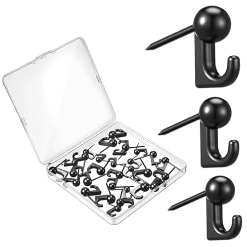 LEIFIDE 30 Pcs Metal Push Pin Hangers 3 Sizes Pin Wall Hooks Picture Hanging Nails Thumb Tacks on Wooden or Fabric Wall for Home Office, 20/ 30/ 40 Lbs(Black)