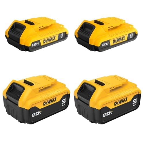 DEWALT 20V Max Battery, 4 Pack, Includes 2 x 5.0Ah Extended Runtime Batteries and 2 x 2.0Ah Compact Batteries (DCB235-4)