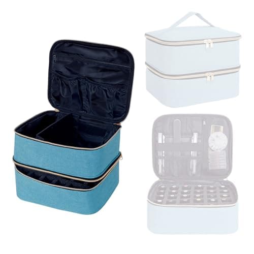 UOZL Nail Polish Organizer, Handheld Double Layer Organizer Holds 30 Bottles (15 ml/0.5 floz) with Adjustable Dividers for Nail Polish Small Manicure Lamp Manicure Tools and Travel,Light Green