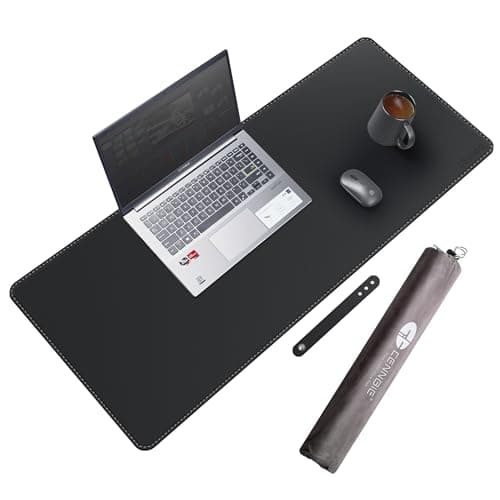 CENNBIE Leather Desk Mat Protector, 35.5" x 16" Office Desk Pad (Black)