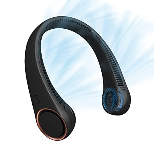 CIVPOWER Neck Fan: Portable Personal Neck Cooling Rechargeable Bladeless Fan - Hands Free 3 Speed 4000 mAh Battery USB Operated Wearable Headphone Design - Gift for Men Women Outdoor (Black)