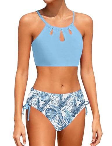 SunFocus Swimsuit for Girls Size 14-15 Youth Bathing Suit with Chest Pad Tankini Swimwear Blue
