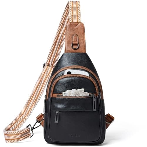 Leresas Sling Bag for Women Crossbody Bags Fanny Pack Sling Purse Backpack Over Shoulder Bag Vegan Leather Travel Brown/Black