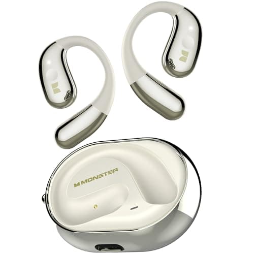 Monster Open Ear AC360, Bluetooth 6.0 Headphones with24H Playtime, IPX5 Waterproof, Touch Control, Wireless Rotary Earphone with Lanyard, Lightweight Comfort Fit for Sports/Running/Gym, White