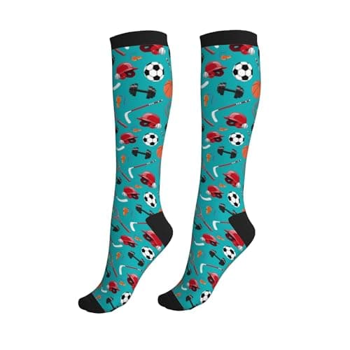 Mshutbna Teal Hockey Soccer Compression Socks Knee High Circulation Support Socks For Women Men Athletic Running Work Hiking Cycling Travel