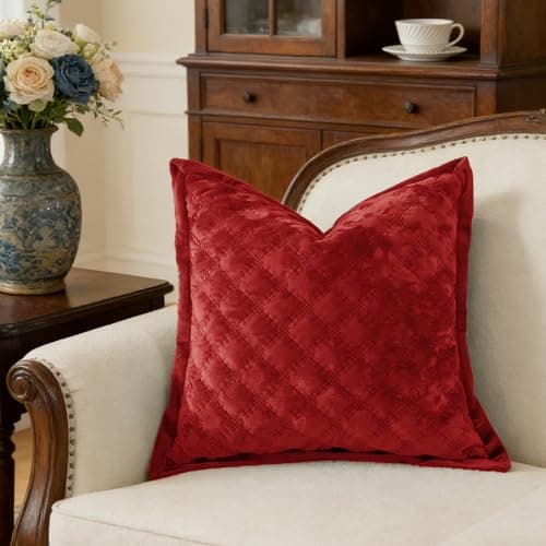 COCOPLOCEUS Throw Pillow Cover 18x18 1 Piece Velvet Square Pillowcase Soft Skin-Friendly Cross Process Decorative Farmhouse Cushion Covers for Couch Sofa Bedroom Living Room,Red
