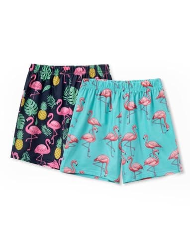 PATPAT Girls Pajamas Shorts High Waisted Soft 2-Pack Pajama Short Kid Bottoms Summer Loungewear Flamingo 7 Years