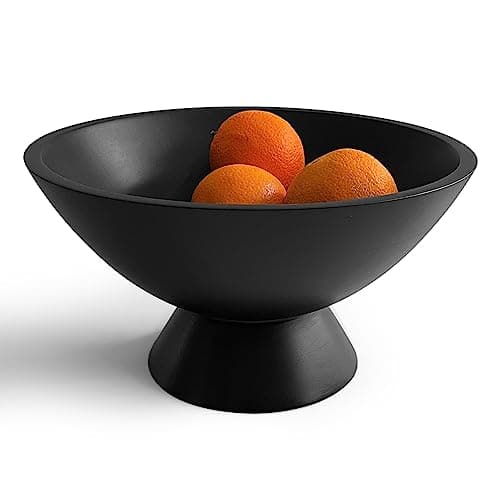 Fairwood Way Handturned Artisan Black Pedestal Bowl - 10" Black Mango Wood by Indian Craftsmen, Premium Fruit Bowl, Decorative Centerpiece, Modern Home Decor