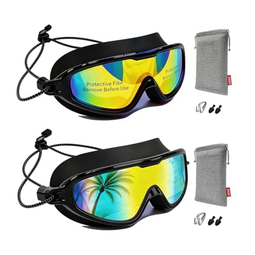 Aegend Swim Goggles with Bungee Strap No Leaking Anti Fog Swimming Goggles with Quick Adjust (Aqua & Bright Orange, Large(Age 18+))