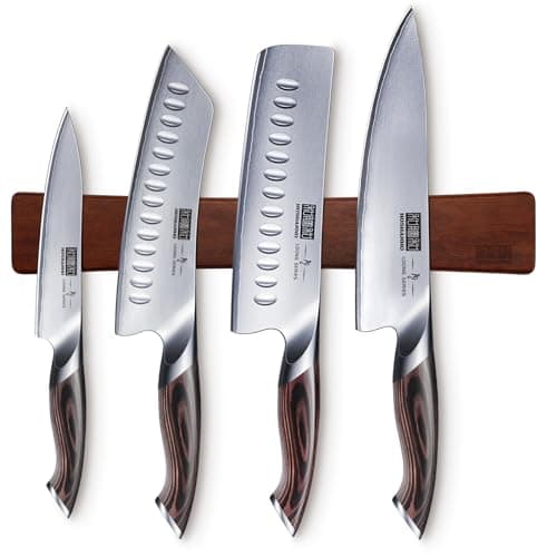 HOSHANHO Magnetic Knife Strips+7 Inch Japanese Steel Nakiri Knife+3 Pieces Kitchen Knife Set with Ergonomic Handle