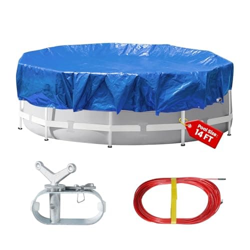 COVALL 18 Ft Round Heavy Duty Winter Pool Cover,for 14 ft Above Ground Pool,Cold and UV Resistant, Weatherproof and Durable, Winch & Cable Included (Blue/Black,Cover Diameter 18')