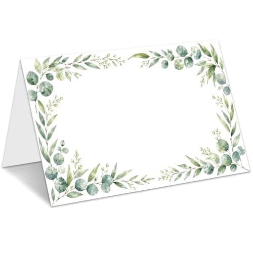 Eucalyptus Place Cards for Table Setting, Greenery Tent Cards Decor For Bridal Shower Baby Shower Party Reception Decorations, Wedding Place Card, 25 Pack Birthday Food Name Card, 2 x 3.5" /019