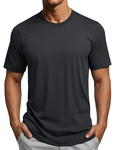 MAGCOMSEN Mens Workout Shirts Dry Fit Short Sleeve Shirt Athletic Running Gym Tshirt Cooling Performance Crew Neck T-Shirt Black M