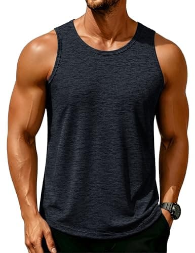 MAGCOMSEN Mens Tank Top Dry Fit Sleeveless Shirts Swim Athletic Active Gym Tank Tops Muscle Workout Shirts Summer Black