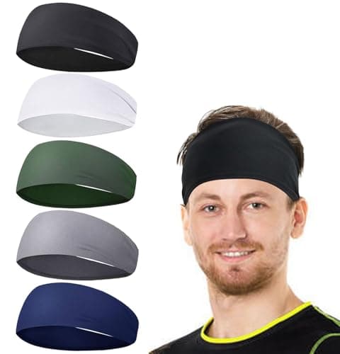 5Packs Sports Headbands for Men, Moisture Wicking Workout Headband, Sweatband Headbands for Running,Cycling,Football,Yoga,Hairband for Women and Men